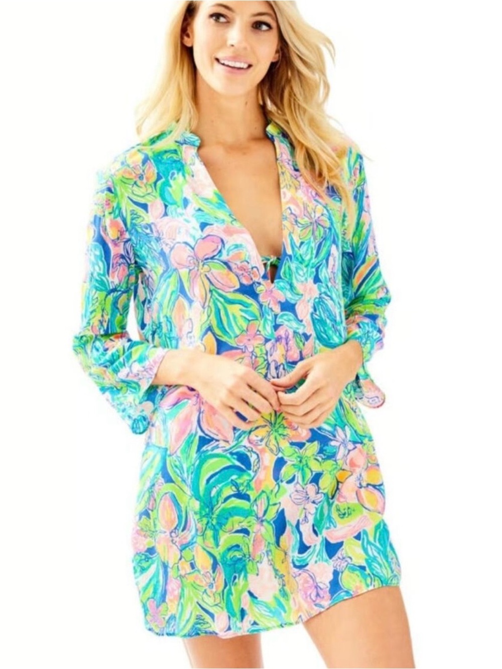 Lilly Pulitzer Blue, Green & Pink Floral Swim Cover-Up Tunic